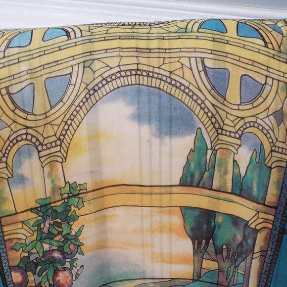 'PAST TIMES' Oblong Scarf 100% Silk Stained Glass, Iris, Morning Glory, etc - Picture 12 of 12